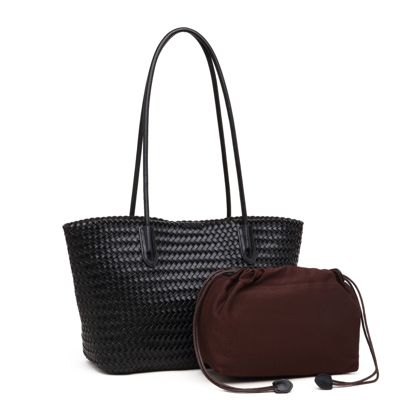 DEVA  Woven Leather Tote Bag Set with  Pouch