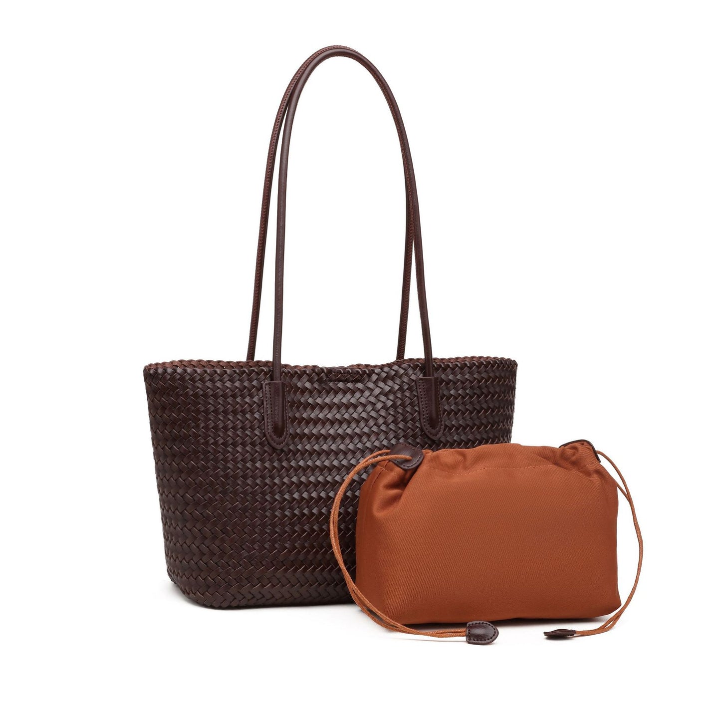 DEVA  Woven Leather Tote Bag Set with  Pouch