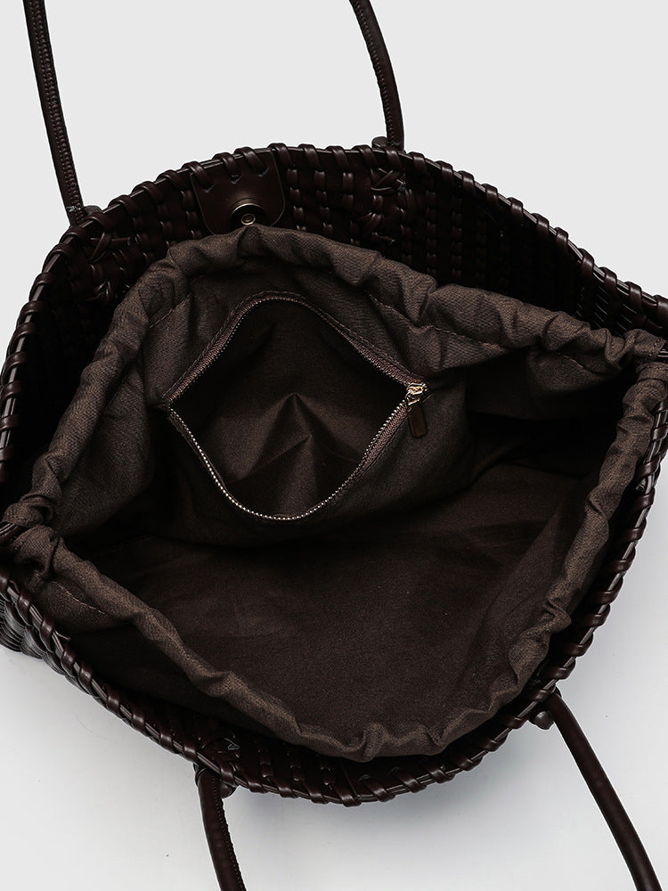 Woven PU Leather Tote Bag - Handwoven Women Bag | DEVA