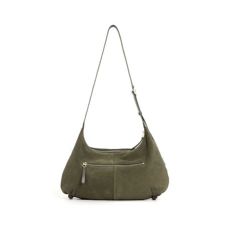 DEVA Suede Leather Hobo Bag - Vintage Crescent Crossbody Shoulder Bag for Women