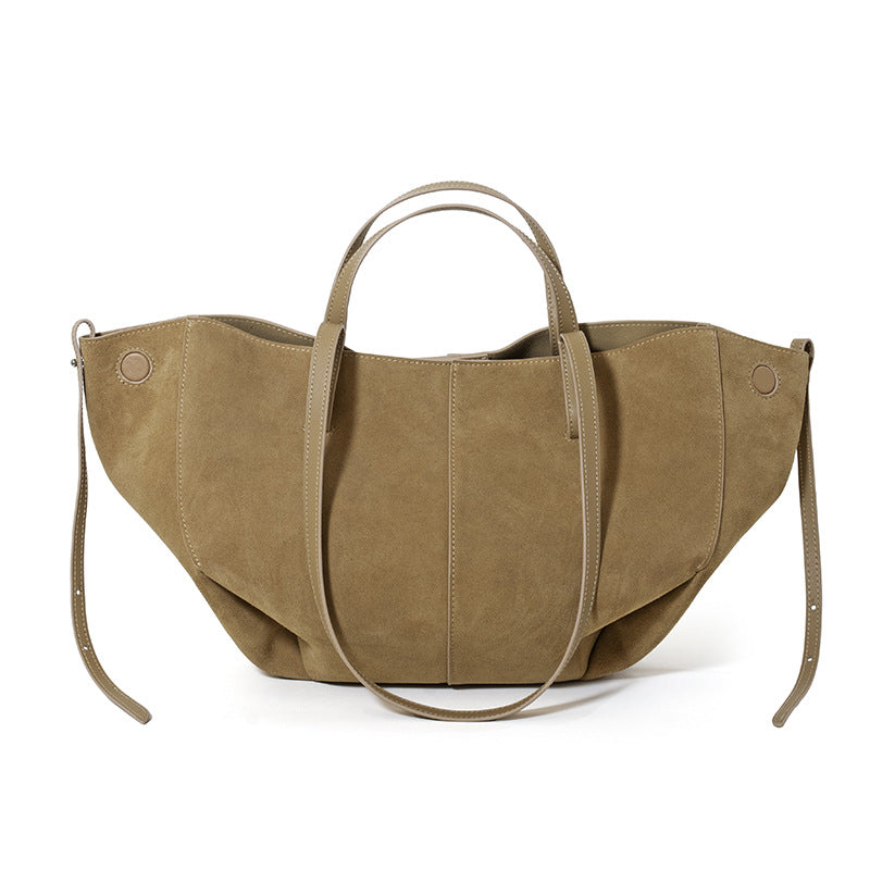 DEVA Brown Suede  Leather Tote Bag with Dual Handles
