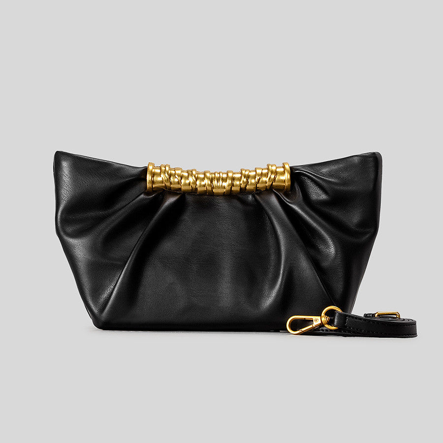 Elegant Ruched Clutch Bag - Women Evening Bag with Gold Chain