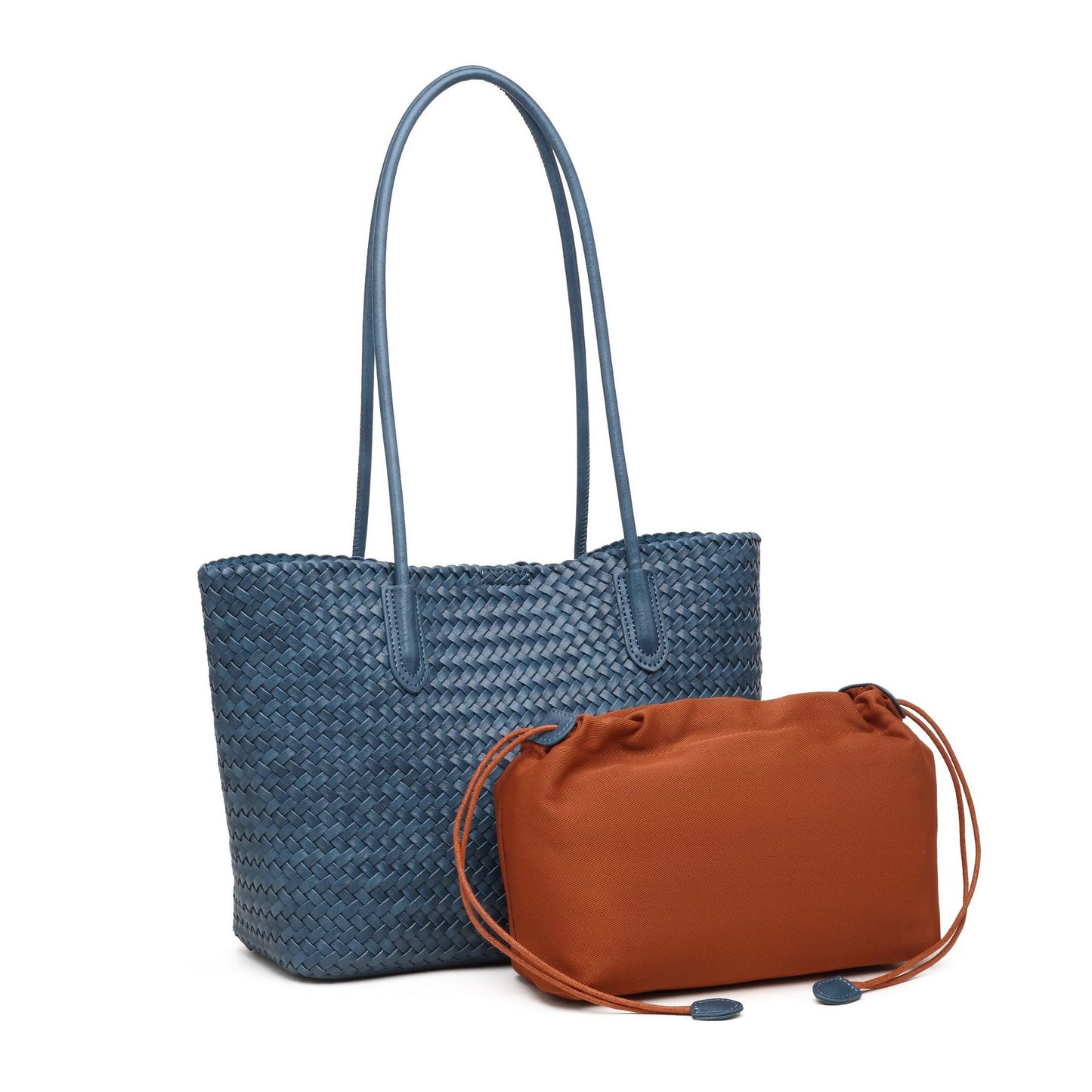 DEVA  Woven Leather Tote Bag Set with  Pouch