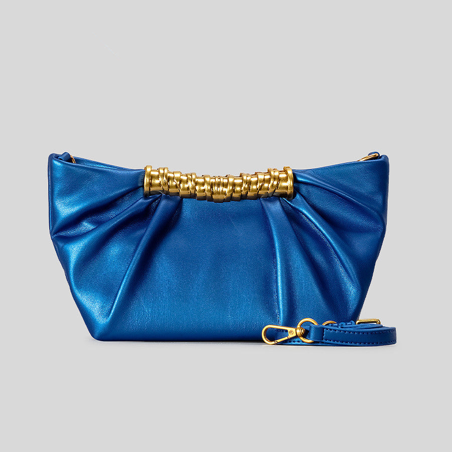 Elegant Ruched Clutch Bag - Women Evening Bag with Gold Chain