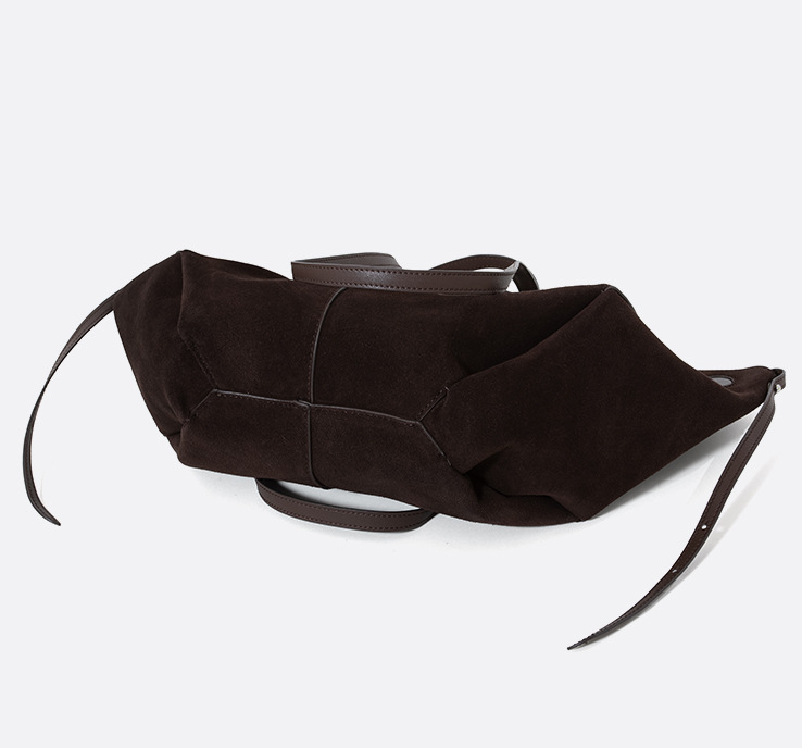 DEVA Brown Suede  Leather Tote Bag with Dual Handles
