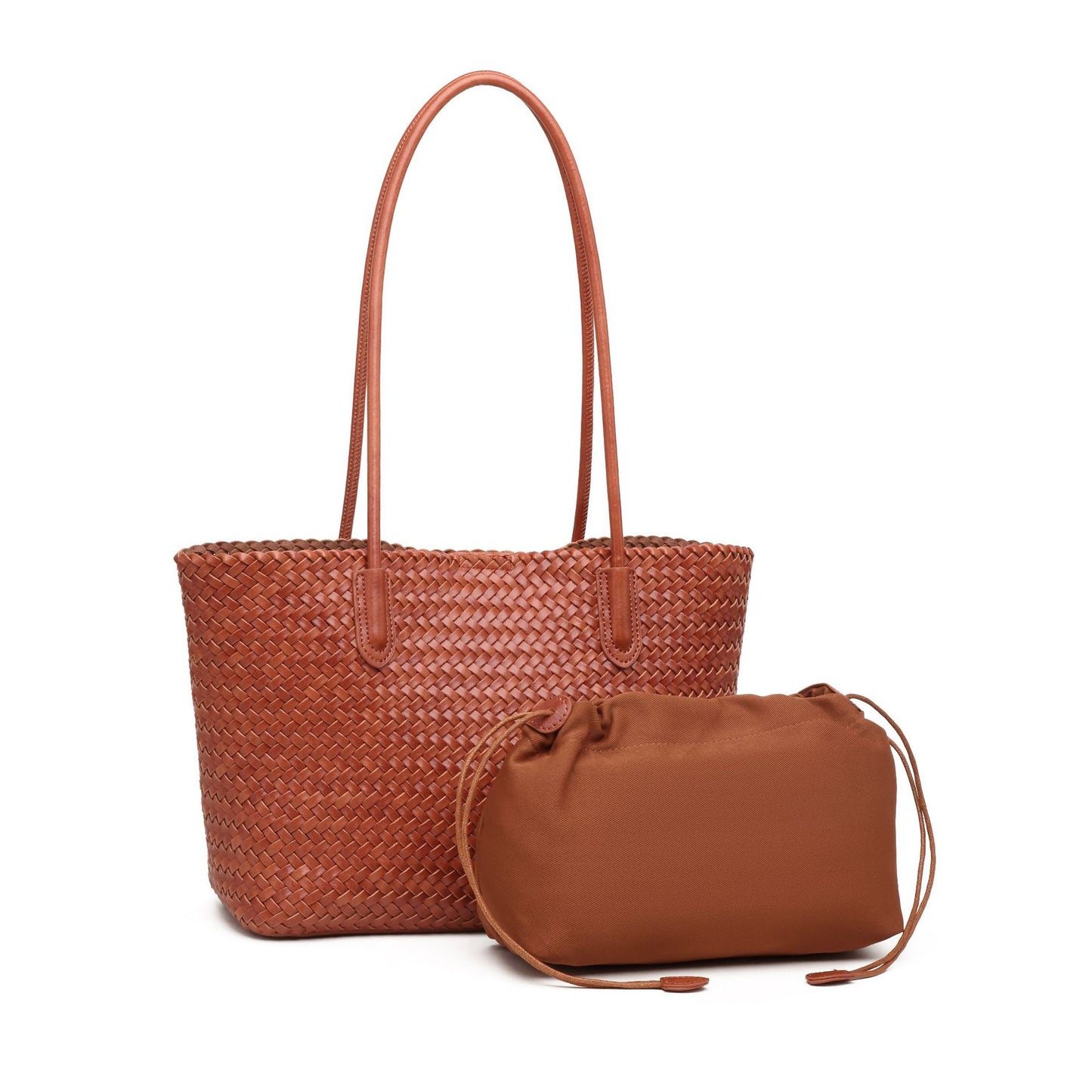 DEVA  Woven Leather Tote Bag Set with  Pouch