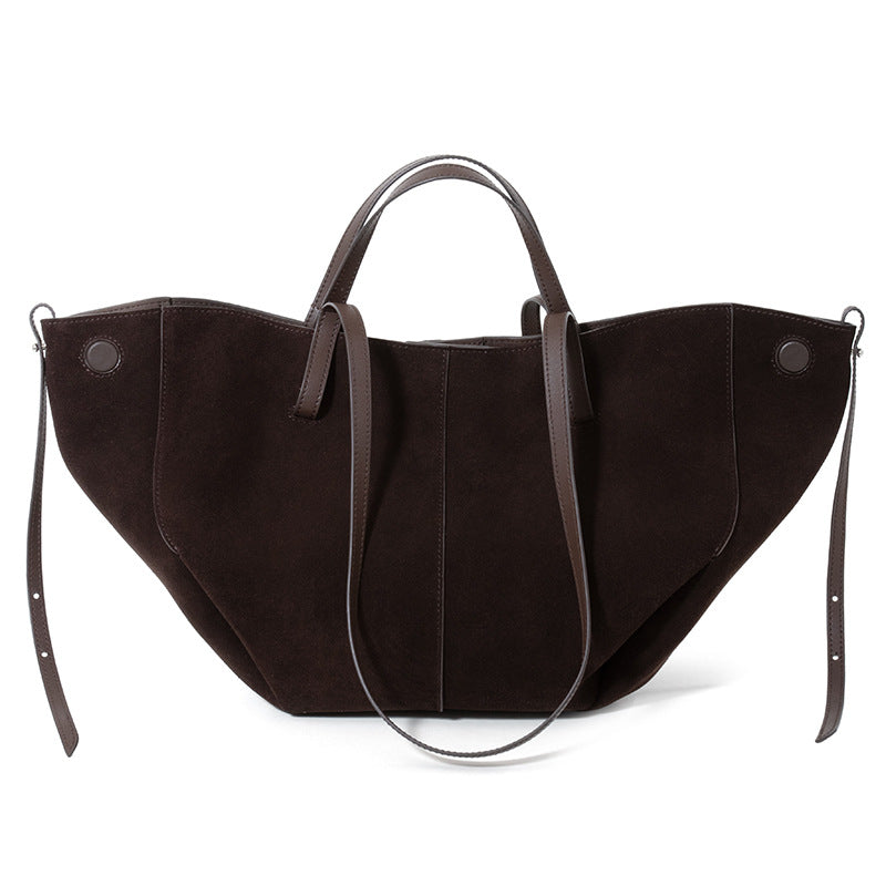 DEVA Brown Suede  Leather Tote Bag with Dual Handles