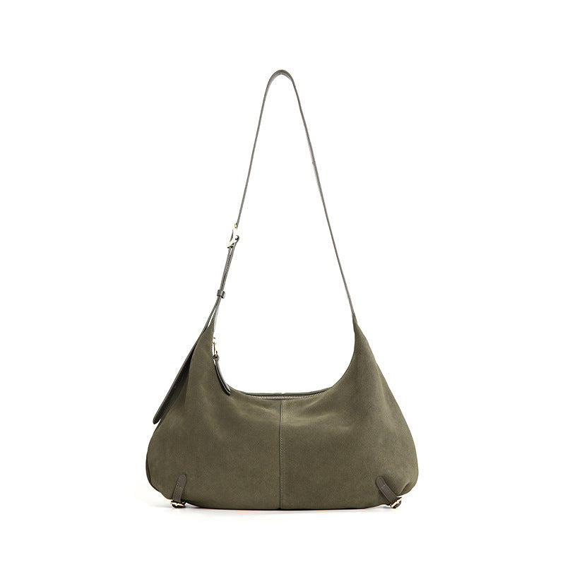 DEVA Suede Leather Hobo Bag - Vintage Crescent Crossbody Shoulder Bag for Women