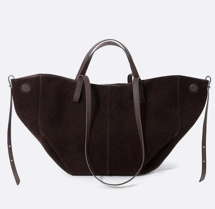DEVA Brown Suede  Leather Tote Bag with Dual Handles