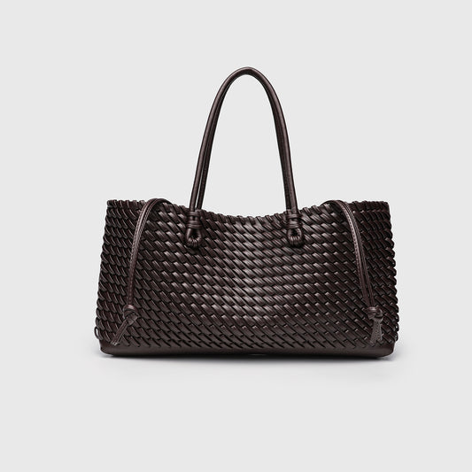 Woven PU Leather Tote Bag - Handwoven Women Bag | DEVA
