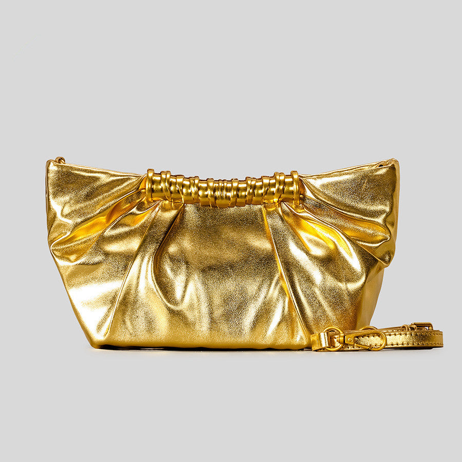 Elegant Ruched Clutch Bag - Women Evening Bag with Gold Chain
