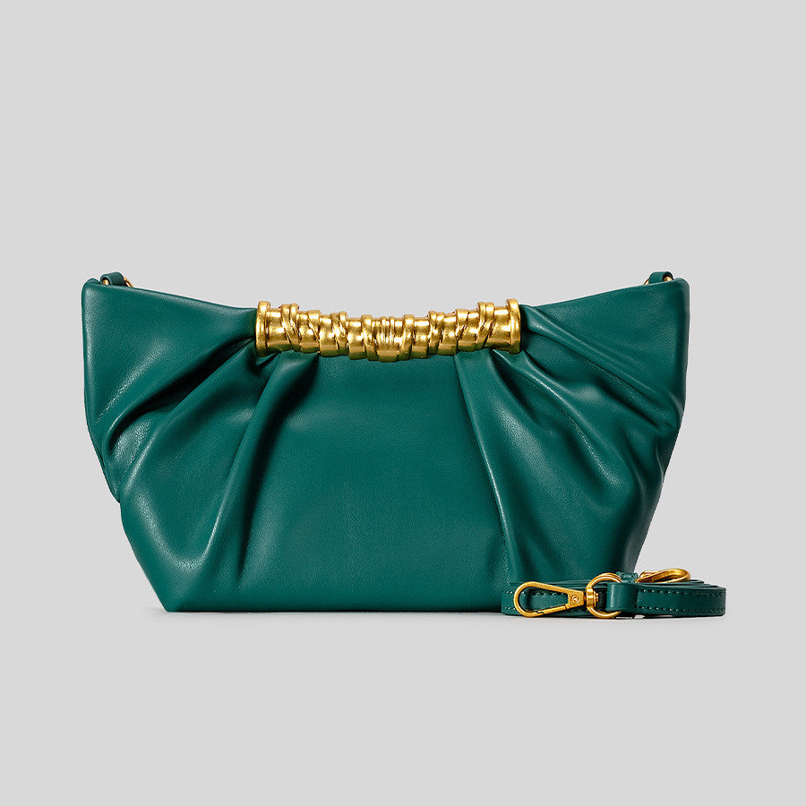 Elegant Ruched Clutch Bag - Women Evening Bag with Gold Chain