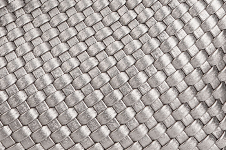 DEVA Metallic Silver Woven Leather Tote Bag Set with Star Charm & Pouch