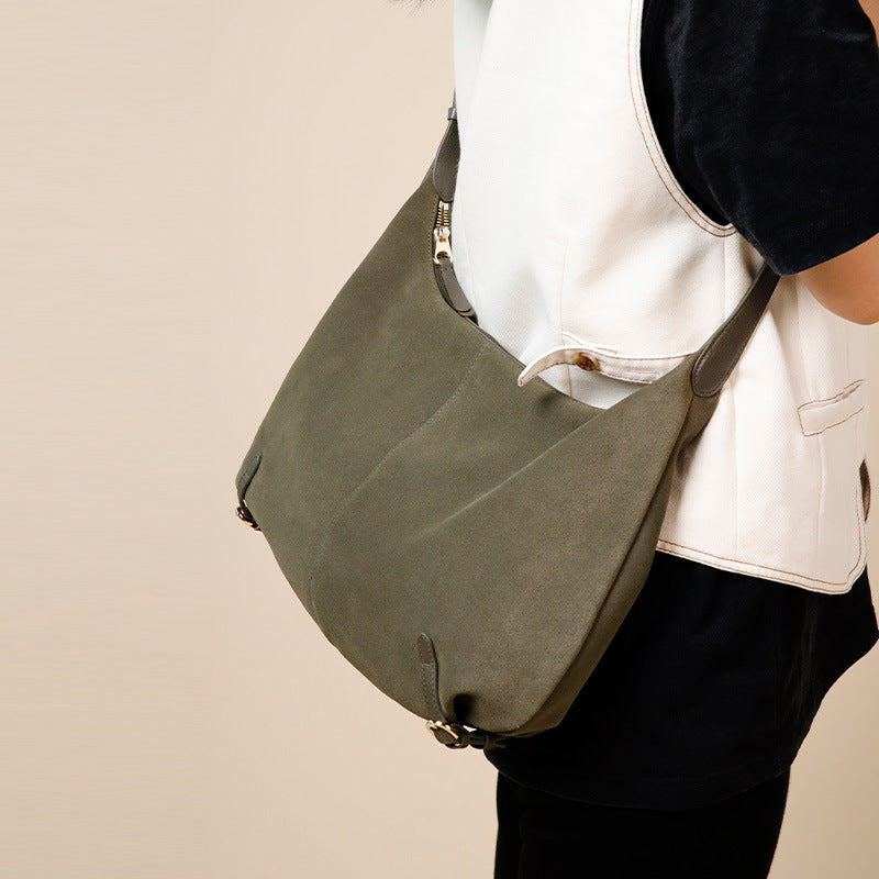 DEVA Suede Leather Hobo Bag - Vintage Crescent Crossbody Shoulder Bag for Women