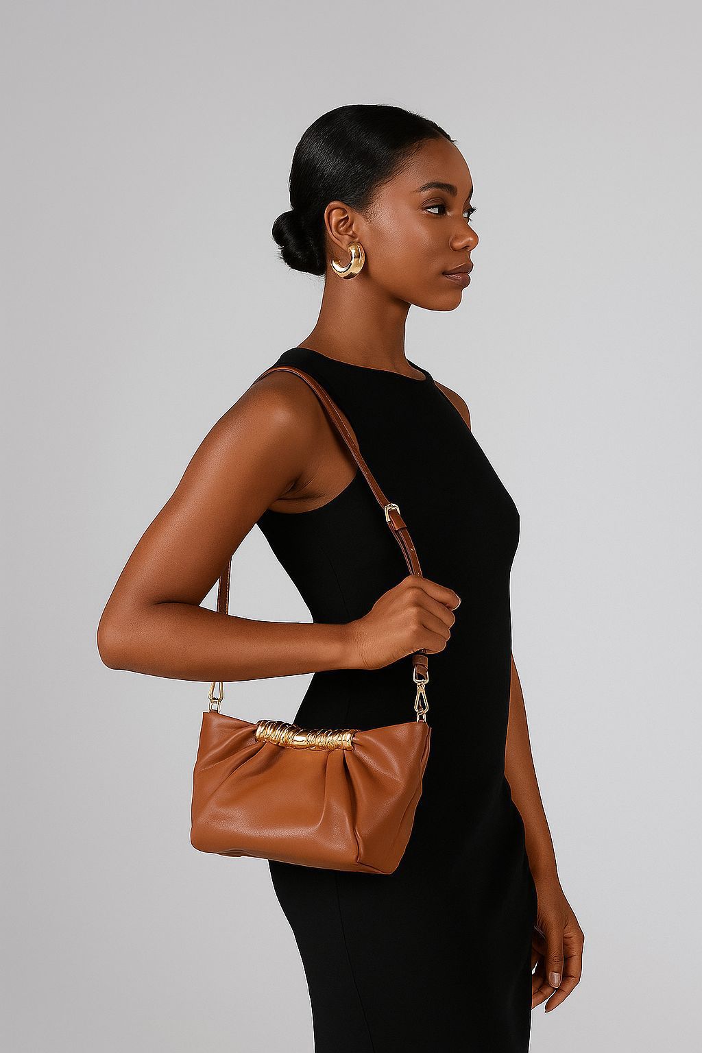 Elegant Ruched Clutch Bag - Women Evening Bag with Gold Chain