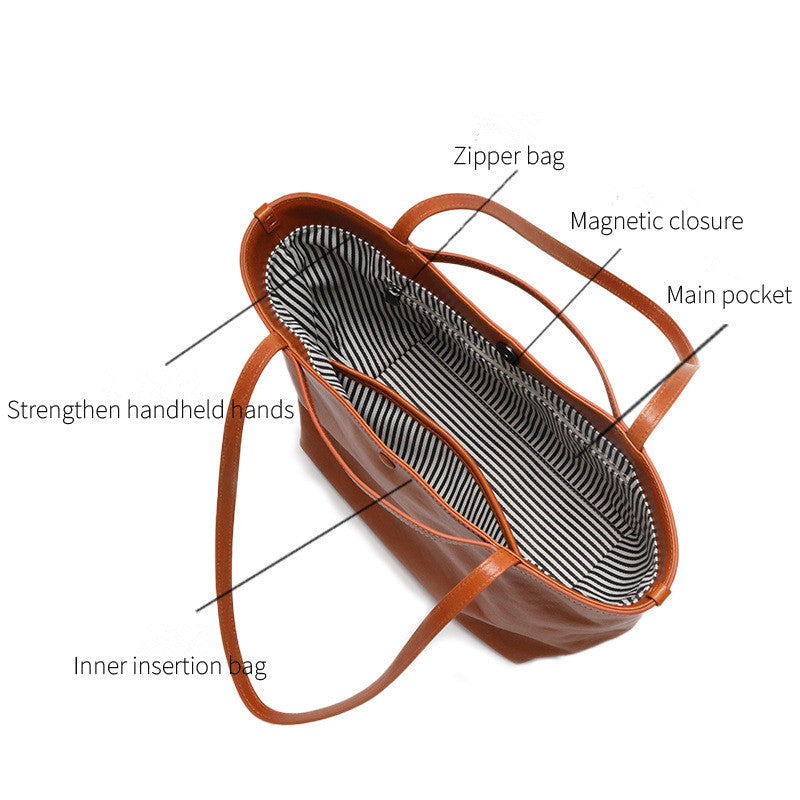 DEVA Vegetable Tanned Leather Tote Bag for Women - Large Capacity Shoulder Handbag