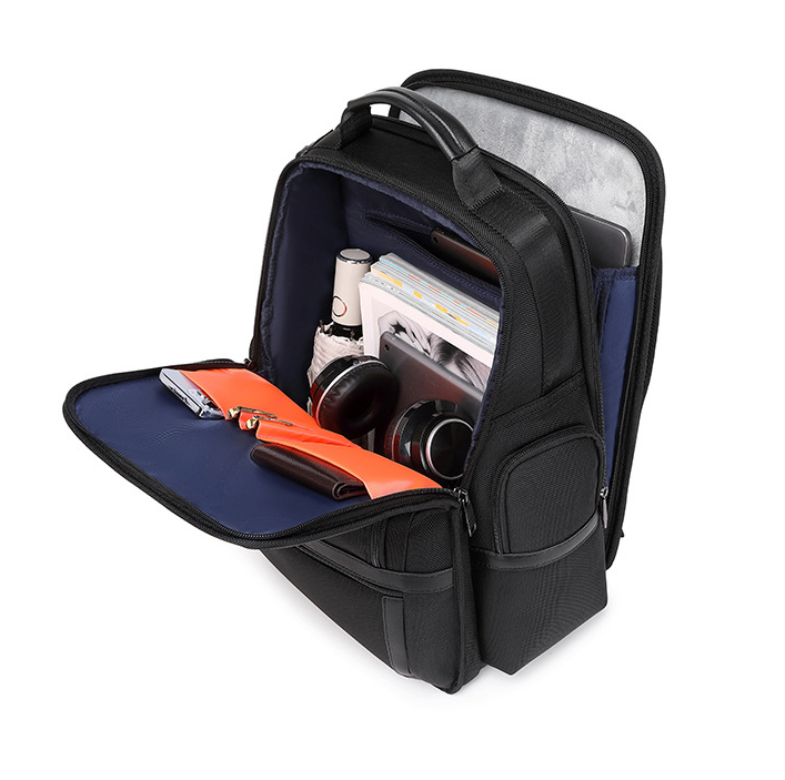 DEVA Black Nylon Business Backpack - Multi-Compartment Travel Laptop Bag