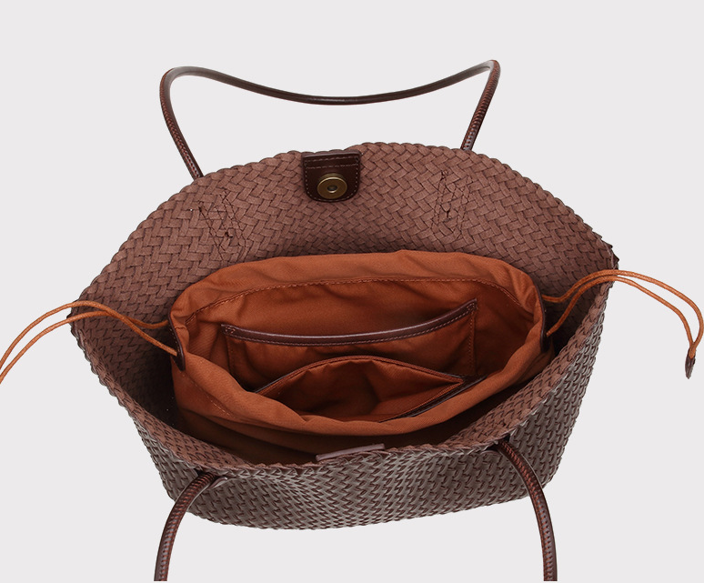 DEVA  Woven Leather Tote Bag Set with  Pouch