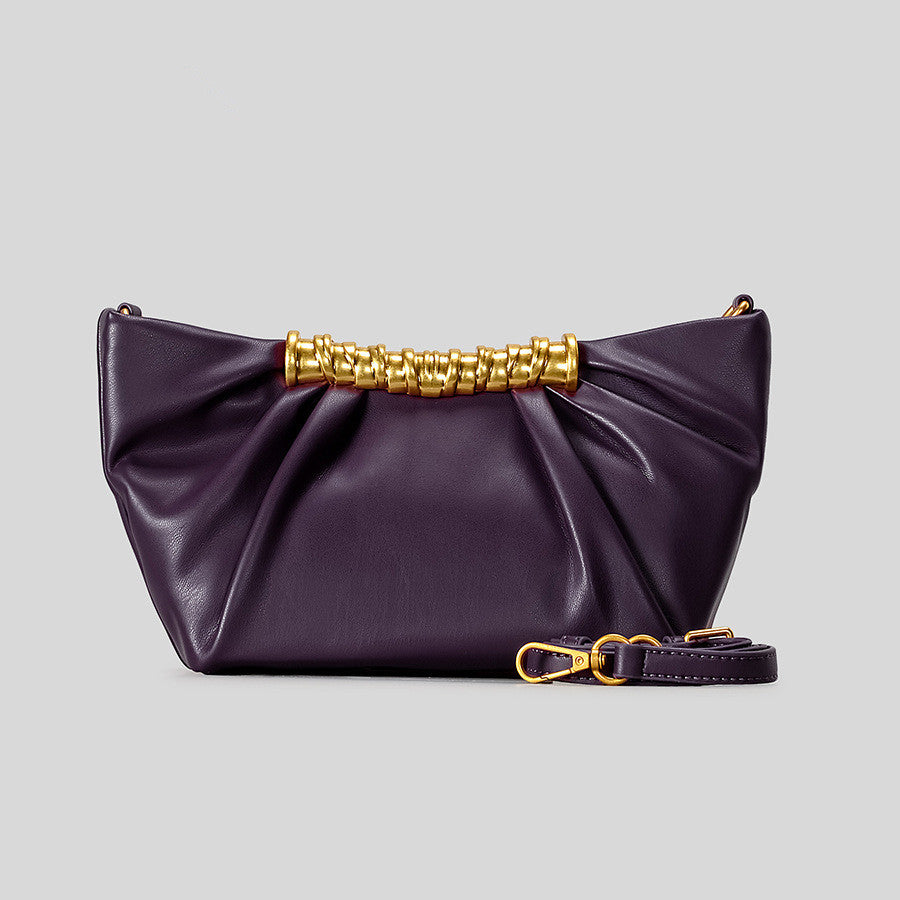 Elegant Ruched Clutch Bag - Women Evening Bag with Gold Chain
