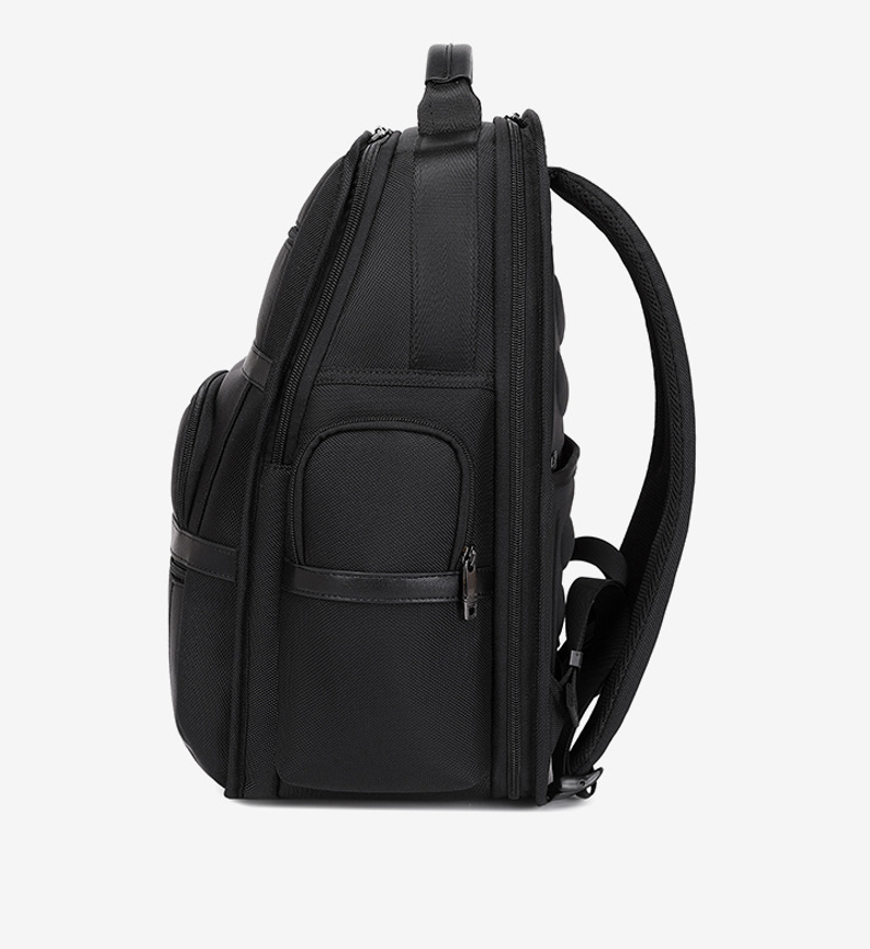 DEVA Black Nylon Business Backpack - Multi-Compartment Travel Laptop Bag