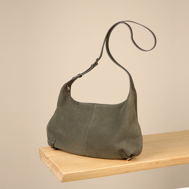 DEVA Suede Leather Hobo Bag - Vintage Crescent Crossbody Shoulder Bag for Women