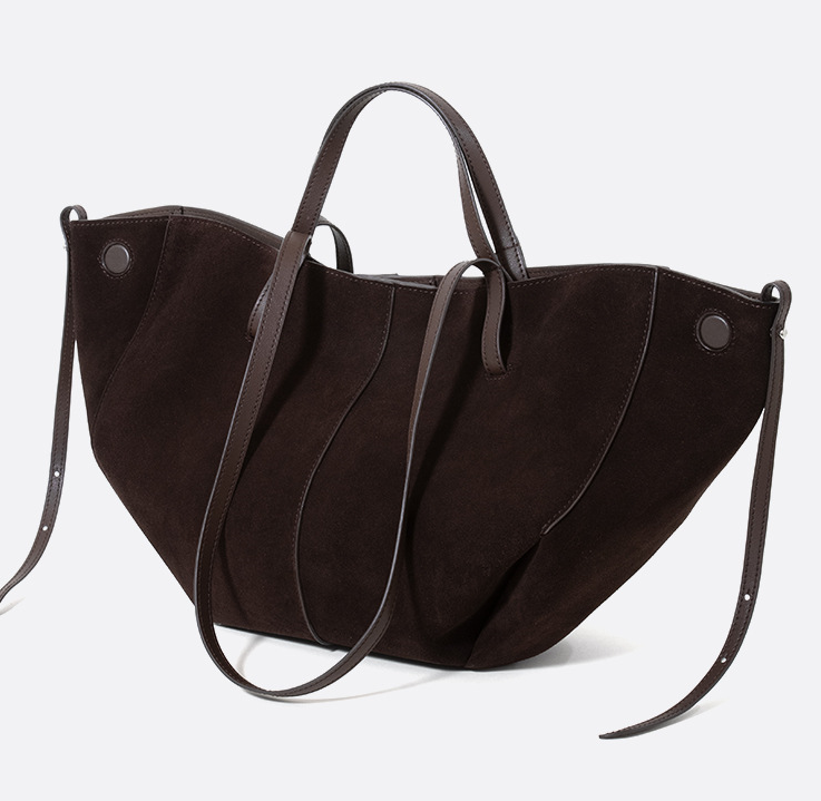 DEVA Brown Suede  Leather Tote Bag with Dual Handles