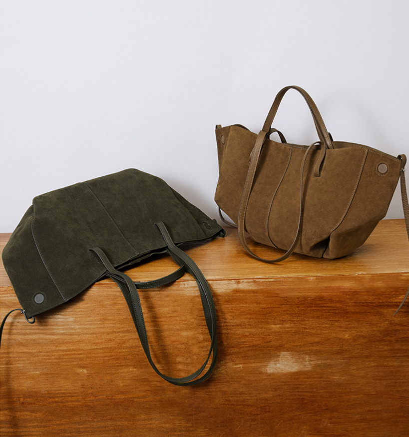 DEVA Brown Suede  Leather Tote Bag with Dual Handles